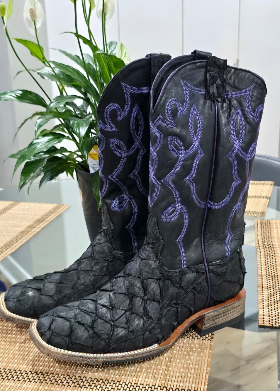 Cavender's Men's Pirarucu Exotics Square Toe Western Boots Size 11 Purple Black